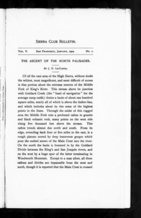 Sierra Club Bulletin 1904 Vol 5 No 1 January cover